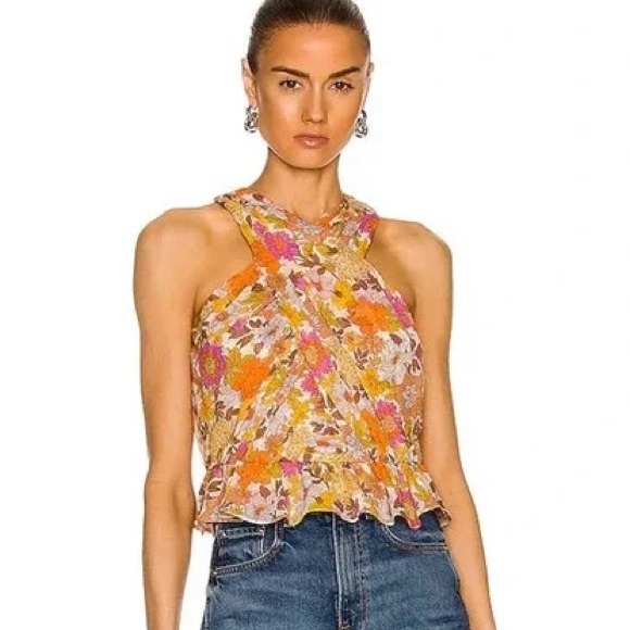 Veronica Beard Kailani Yellow Orange Boho Floral Silk Top - Picture 2 of 7
